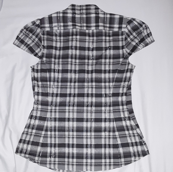 Express Gray White Plaid Shirt Small - Picture 4 of 4